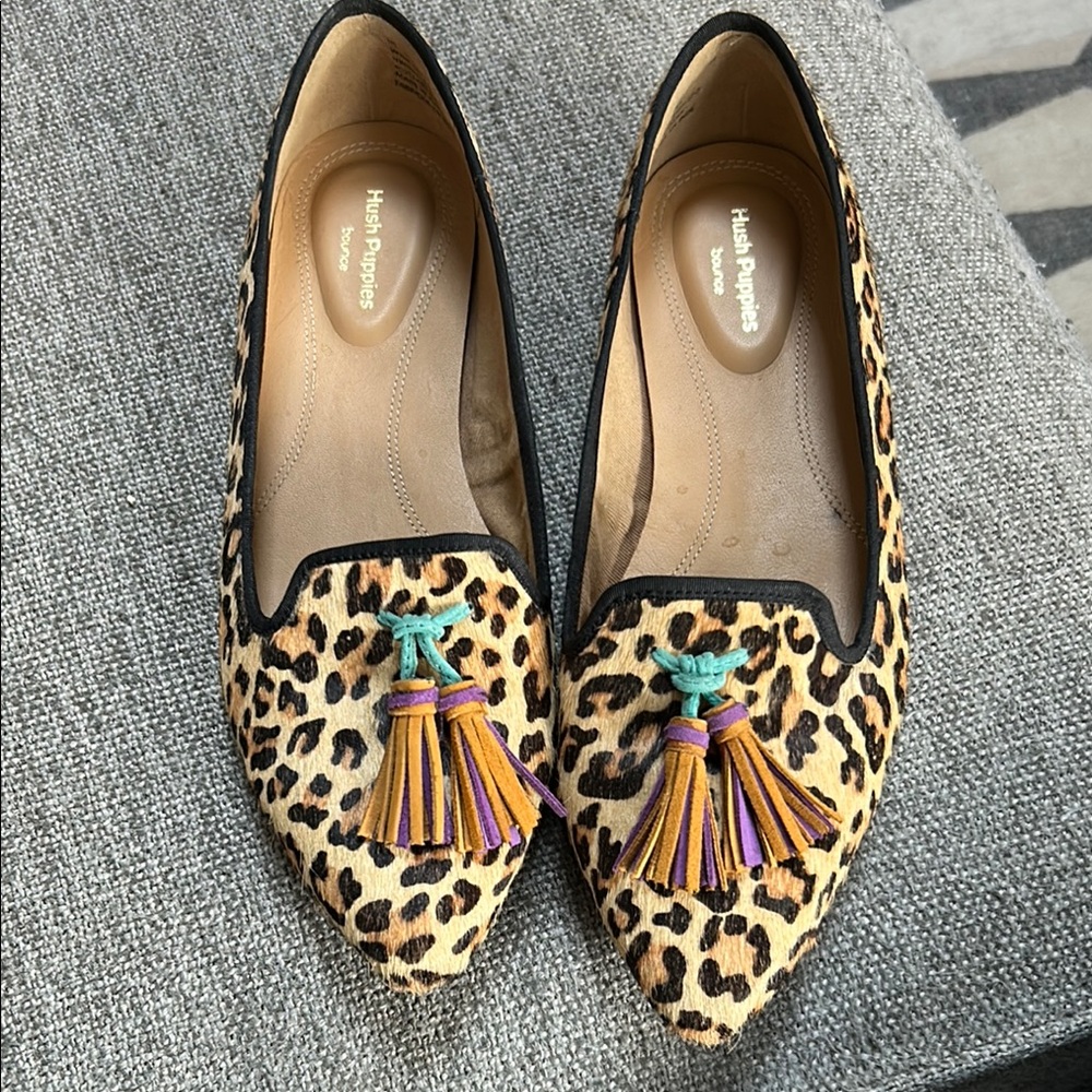 Hush Puppies Leopard Print Loafers with Tassels